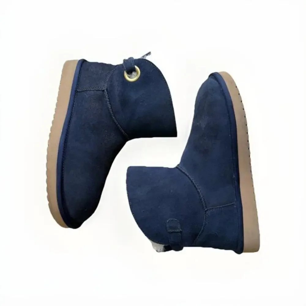 Koolaburra By Ugg Sz 7 Remley Mini Blue‎ Suede Boots Cozy Winter Ankle